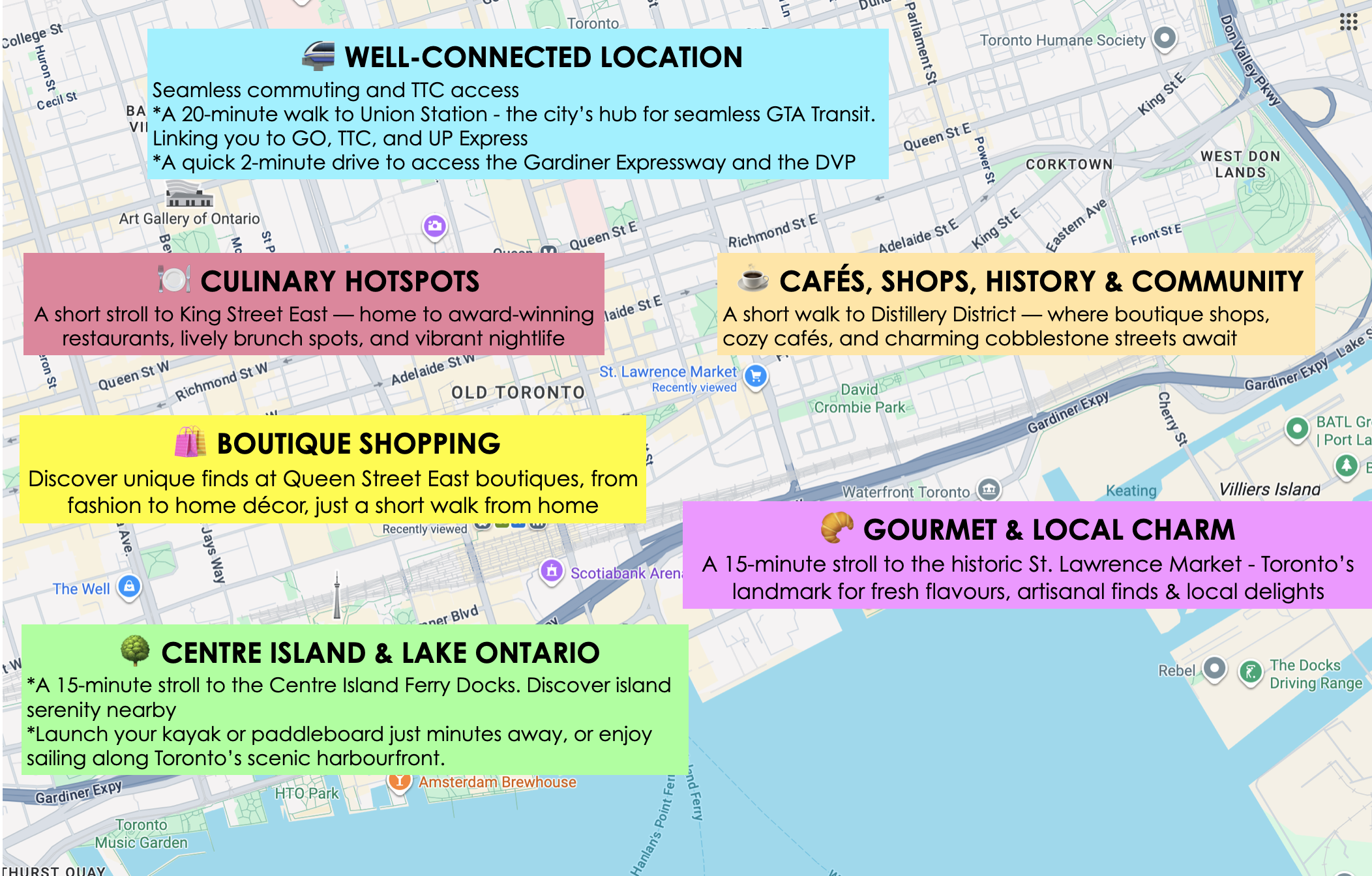 map of things to do around the Toronto waterfront